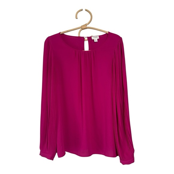 J. Crew Fuchsia Pink High Neck Relaxed Fit Pleated Long Sleeve Top Career  BV630 - Picture 8 of 15